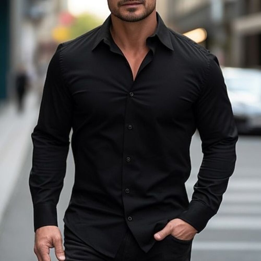 Pierre Cardin (Indonesia) Men's 55% Cotton 45% Polyester Classic Black Shirt